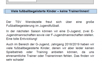 Fußball Jugendtrainer Jahrgang 2018/19 gesucht